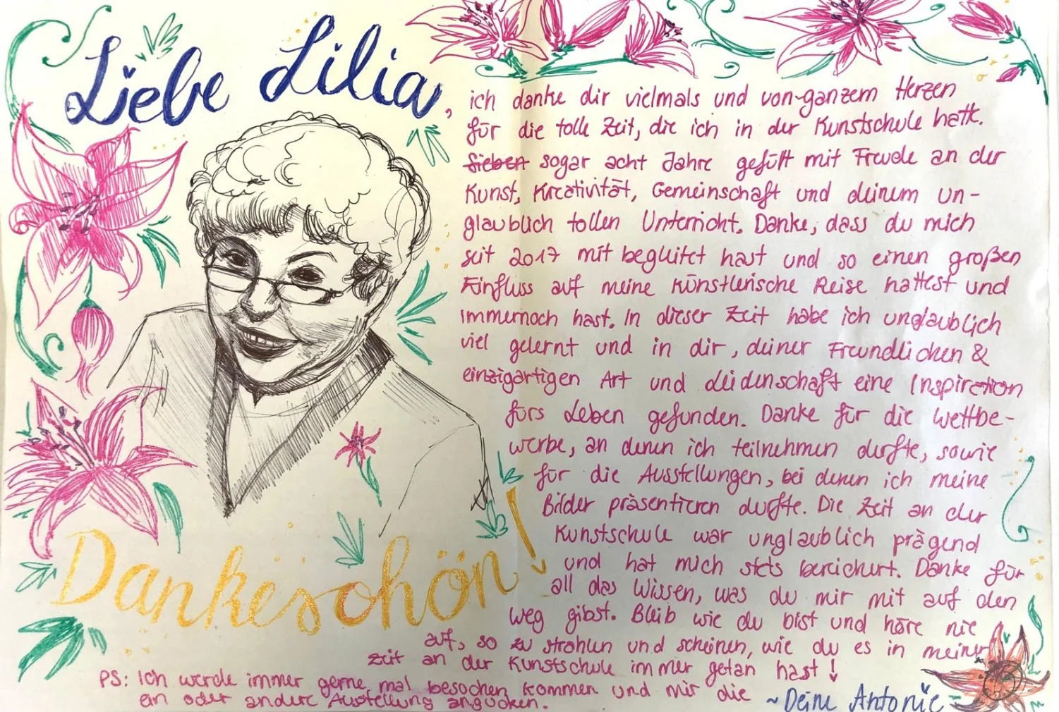 Handgeschriebene Abschiedsbotschaft von Antonie an Lilia