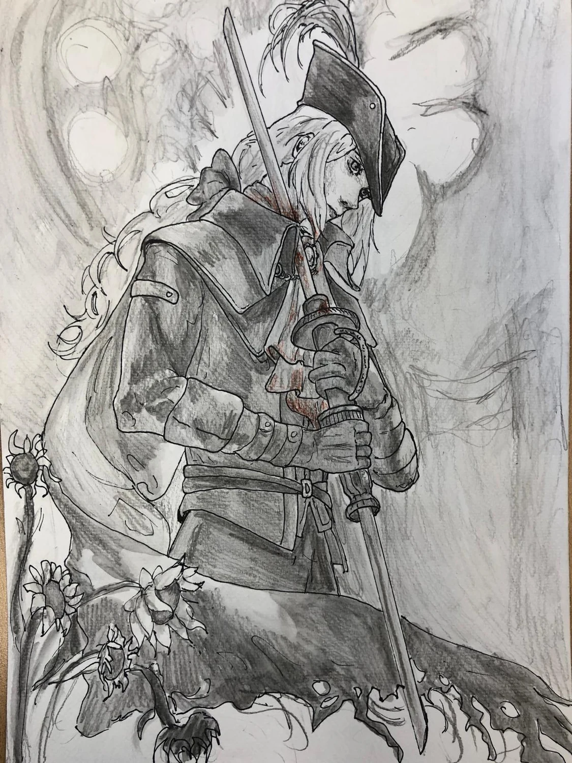 Zeichnung der Videospiel-Figur Lady Maria aus Bloodborne von Alessia Schröder