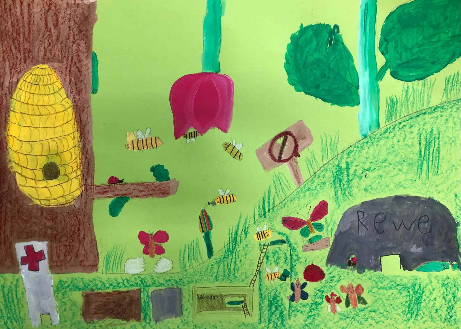 Insekten Party in Gouache von Leonard Kolke, 9 Jahre