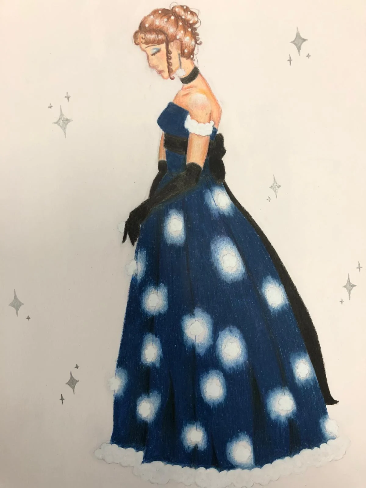 Tarihi bir elbisenin moda çizimi