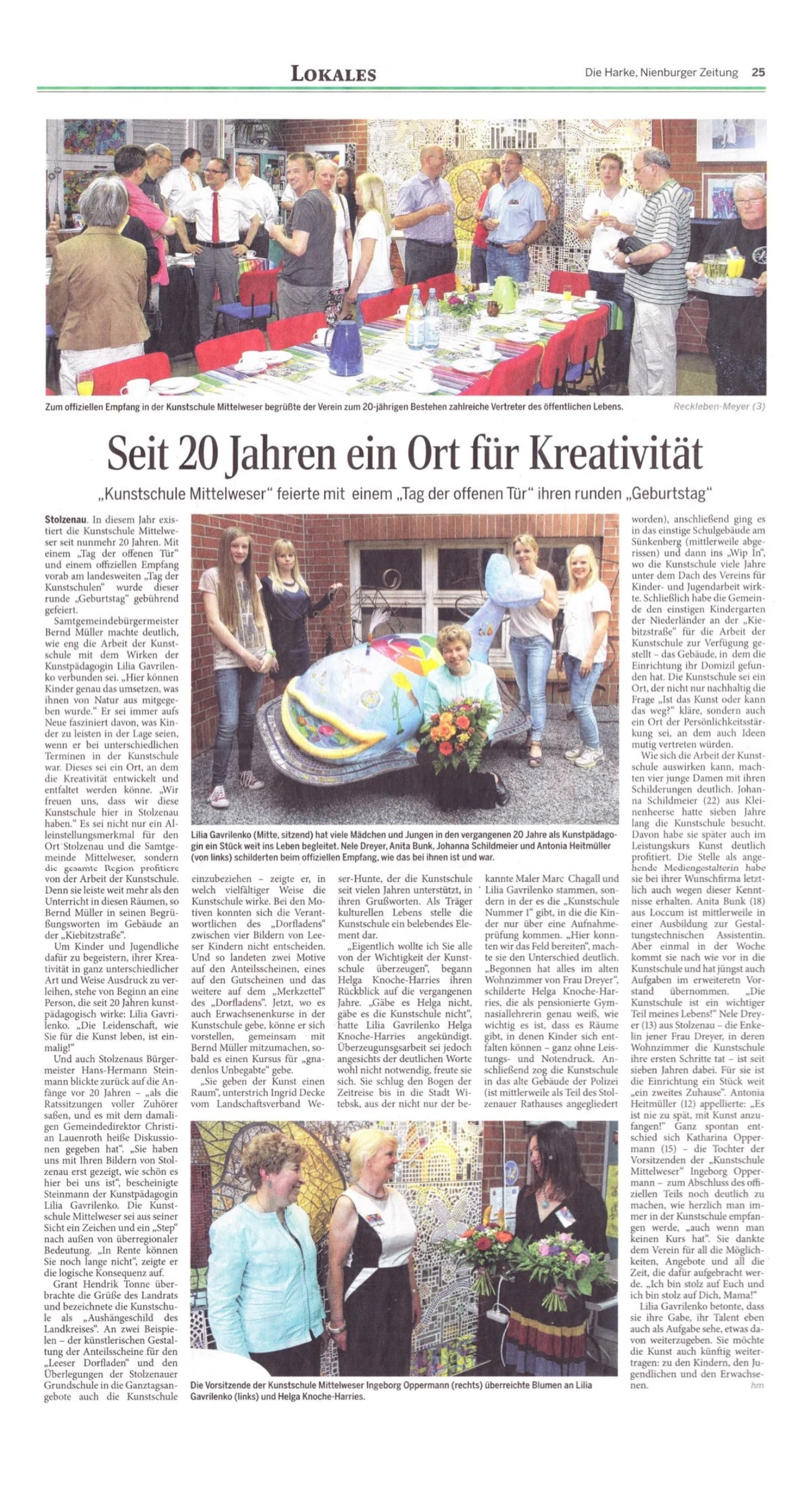 Zeitungsartikel Seit 20 Jahren ein Ort für Kreativität aus dem Jahr 2015